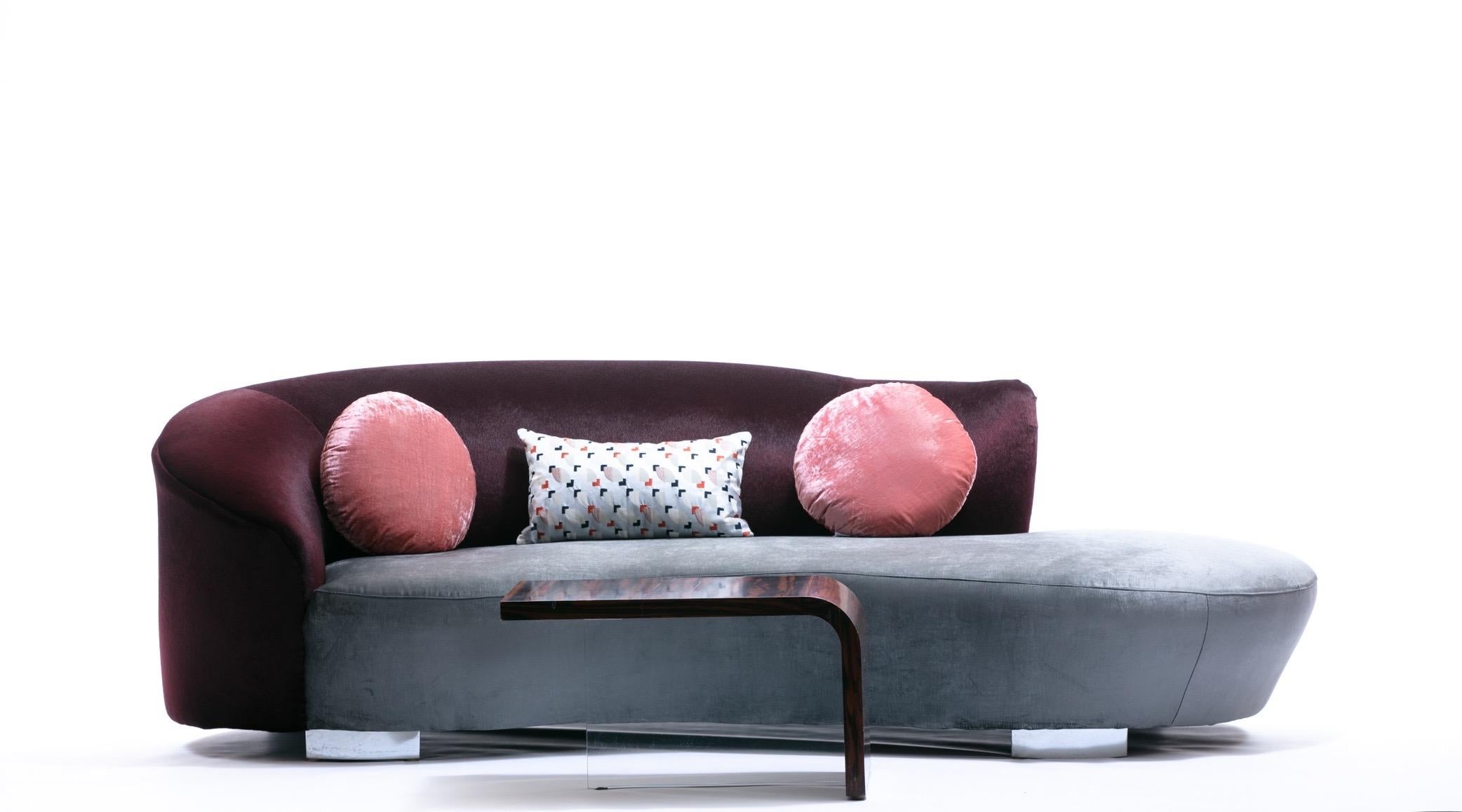 Late 20th Century Vladimir Kagan Cloud Sofa in Claret Red Faux Cowhide & Sterling Silver Velvet