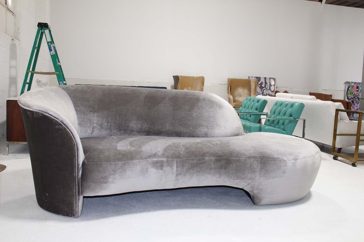 Amazing newly upholstered Kagan Cloud sofa with incredible soft and silky mohair. Pair of available opposite facing. Price is per sofa.