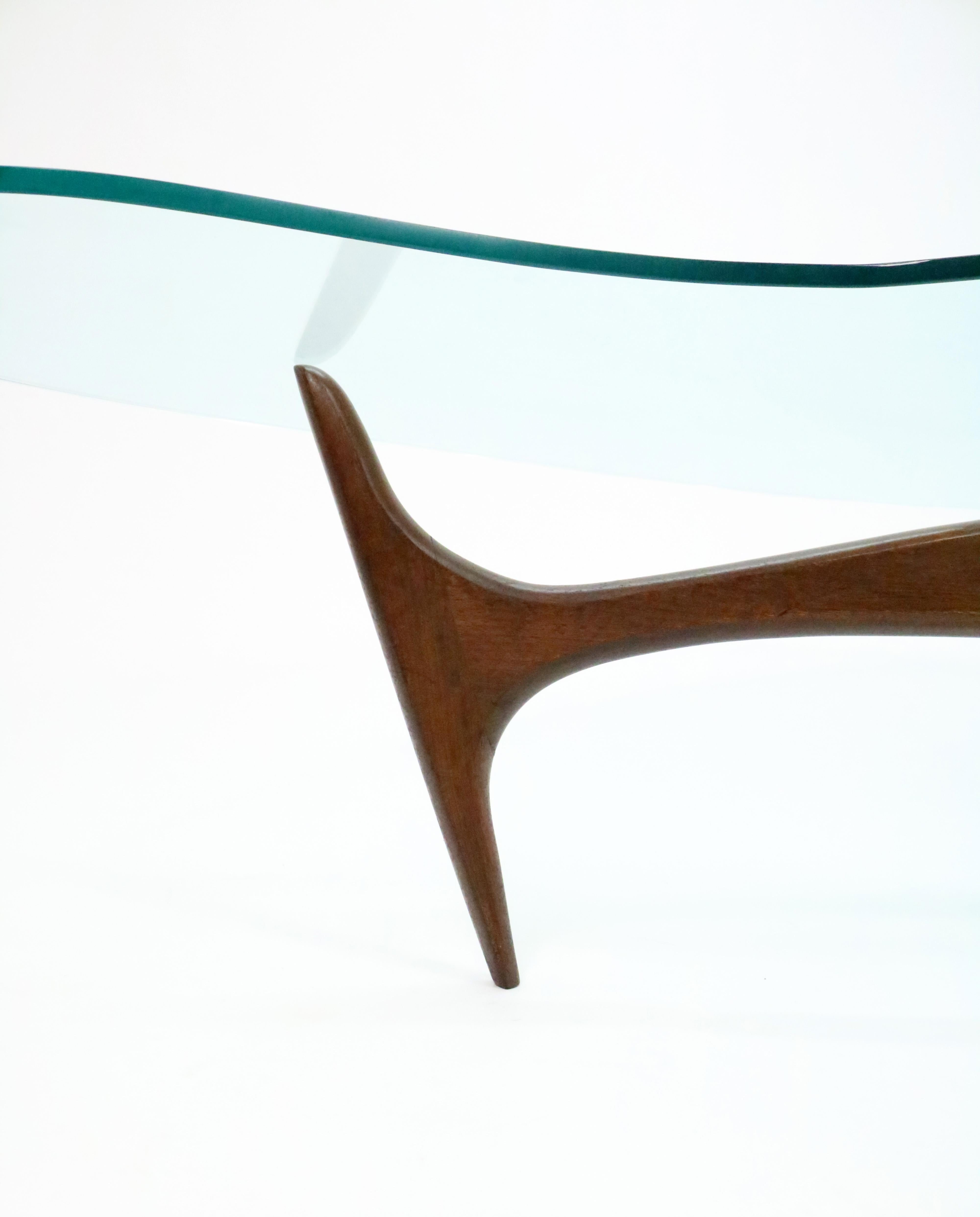 Vladimir Kagan Coffee Table in Sculpted Walnut, Lucite and Brass In Good Condition In Littleton, CO