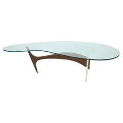 Vladimir Kagan Coffee Table in Sculpted Walnut, Lucite and Brass