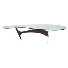 Vladimir Kagan Coffee Table in Sculpted Walnut, Lucite and Brass