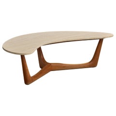 Vladimir Kagan, Couchtisch, Nussbaum, Marmor, USA, 1950er Jahre