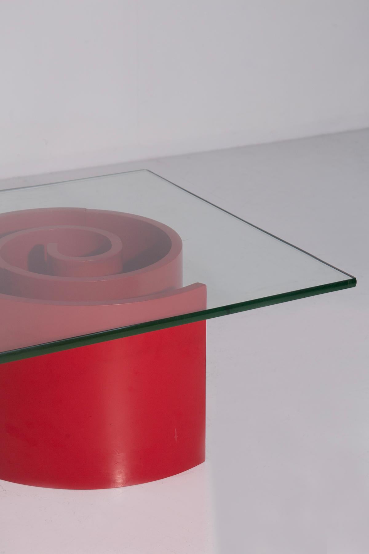 American Vladimir Kagan coffee table with crystal shelf, mod Snail For Sale