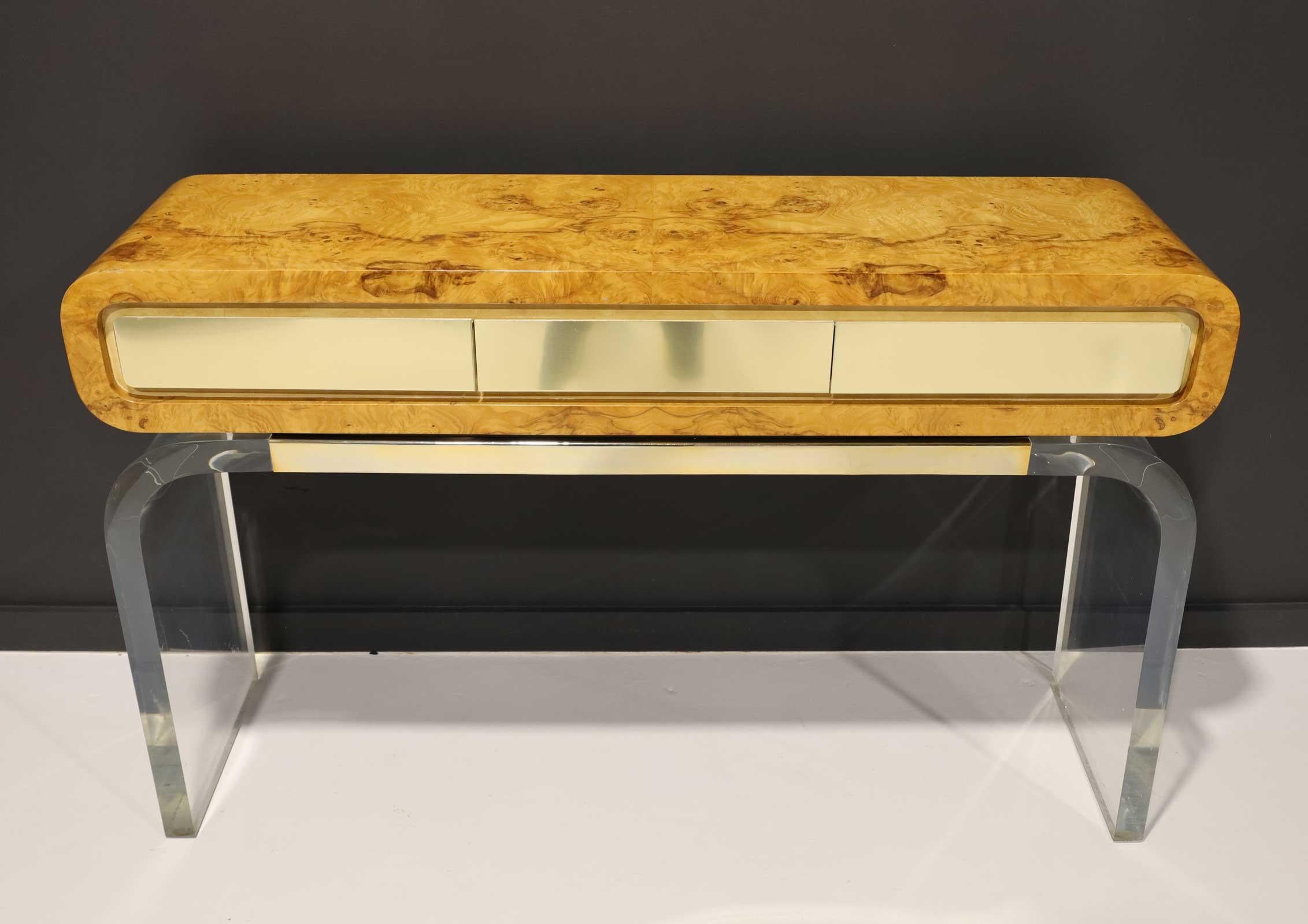 Mid-Century Modern Vladimir Kagan Console in Burlwood and Lucite