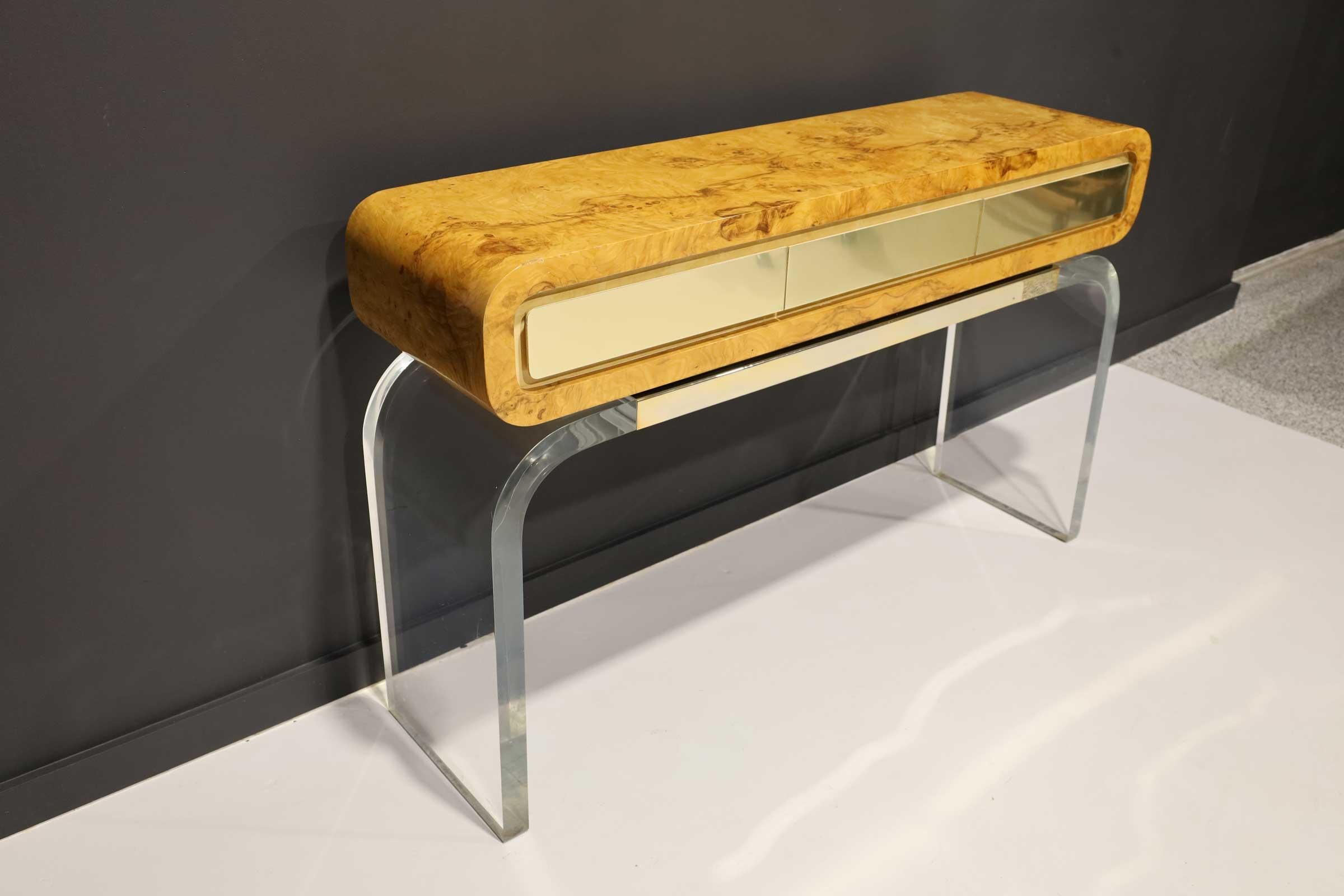 North American Vladimir Kagan Console in Burlwood and Lucite