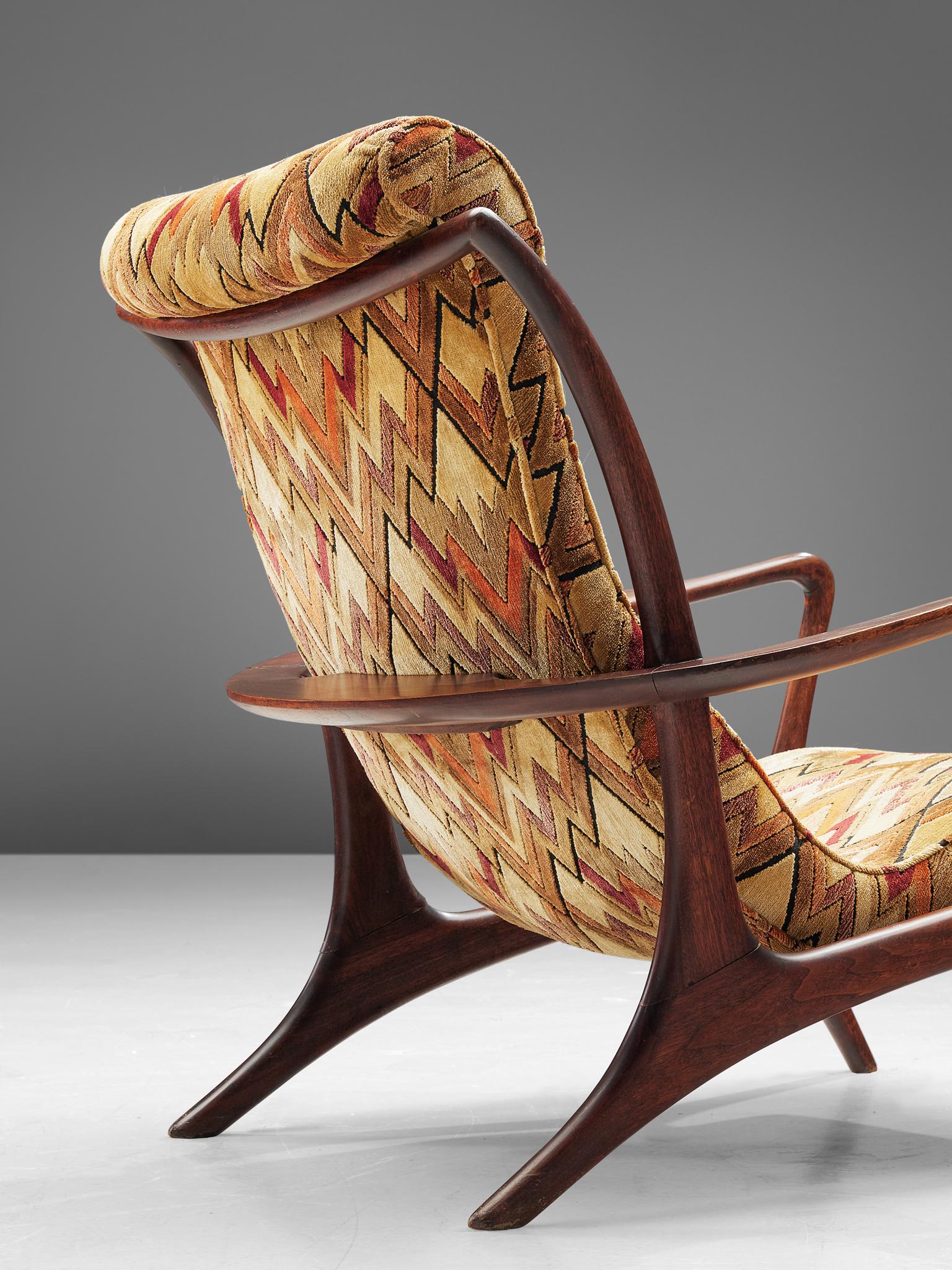 American Vladimir Kagan 'Contour' Lounge Chair in Patterned Upholstery
