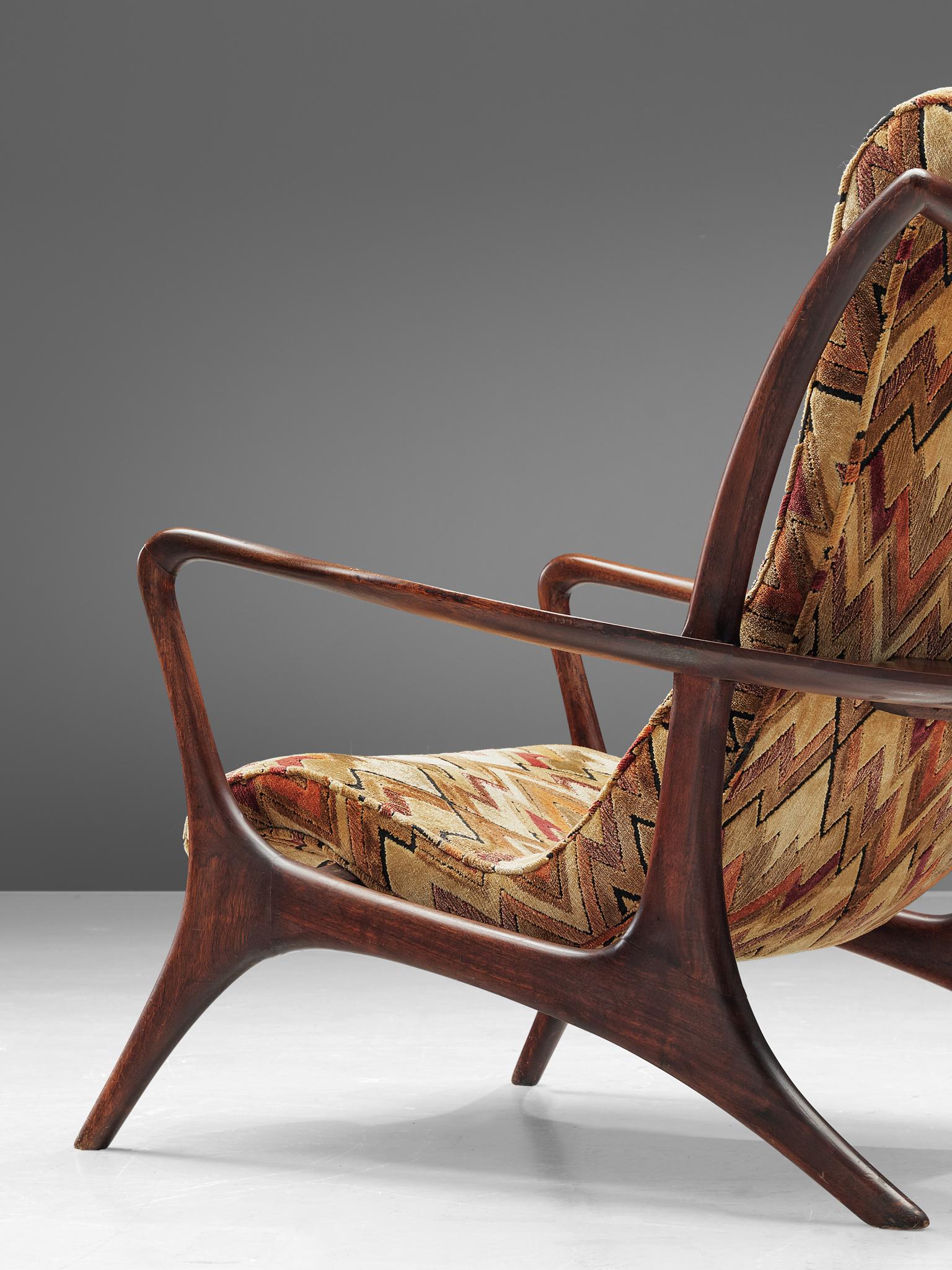 Vladimir Kagan 'Contour' Lounge Chair in Patterned Upholstery In Good Condition In Waalwijk, NL