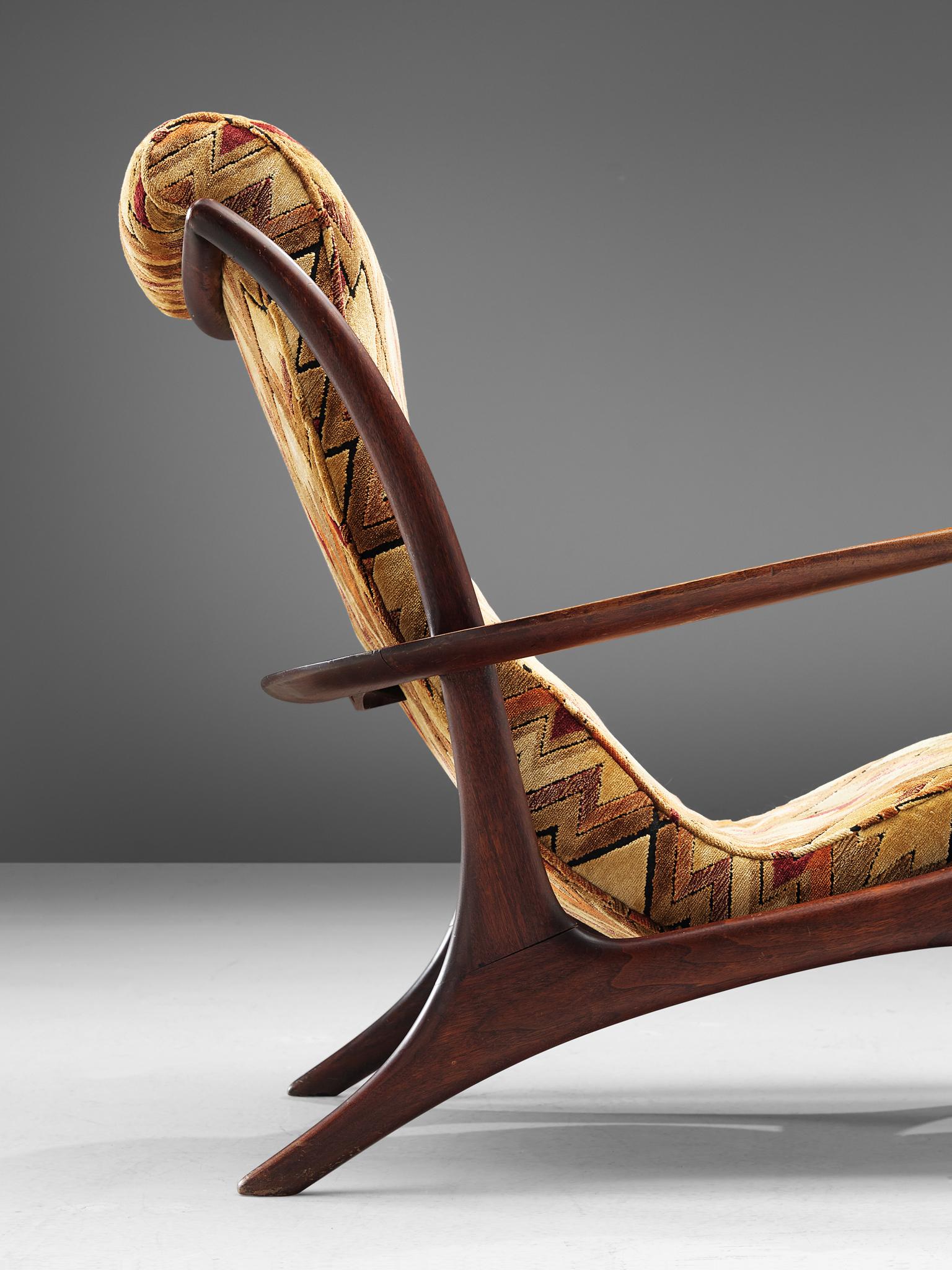 Fabric Vladimir Kagan 'Contour' Lounge Chair in Patterned Upholstery
