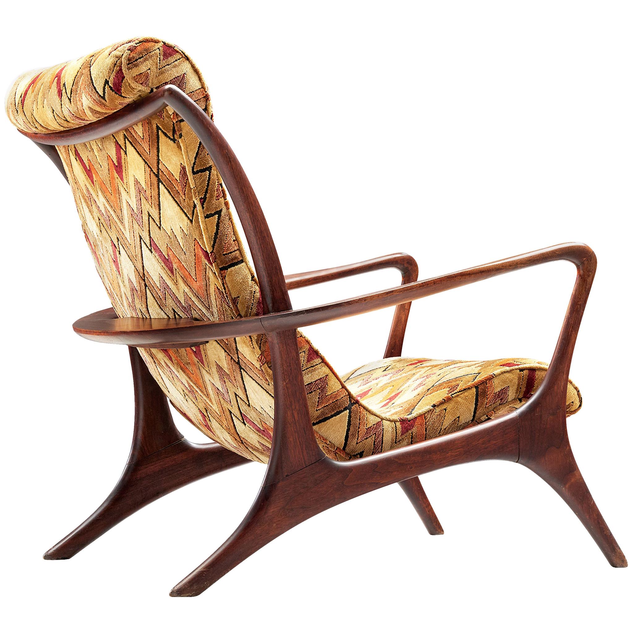 Vladimir Kagan 'Contour' Lounge Chair in Patterned Upholstery