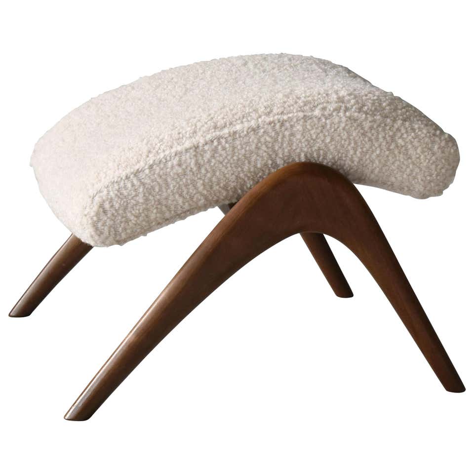 Vladimir Kagan, Contour Ottoman, Sculpted Walnut, White Bouclé, Studio ...