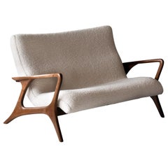 Vladimir Kagan, Contour Sofa, Sculpted Walnut, White Bouclé, Studio, 1970s