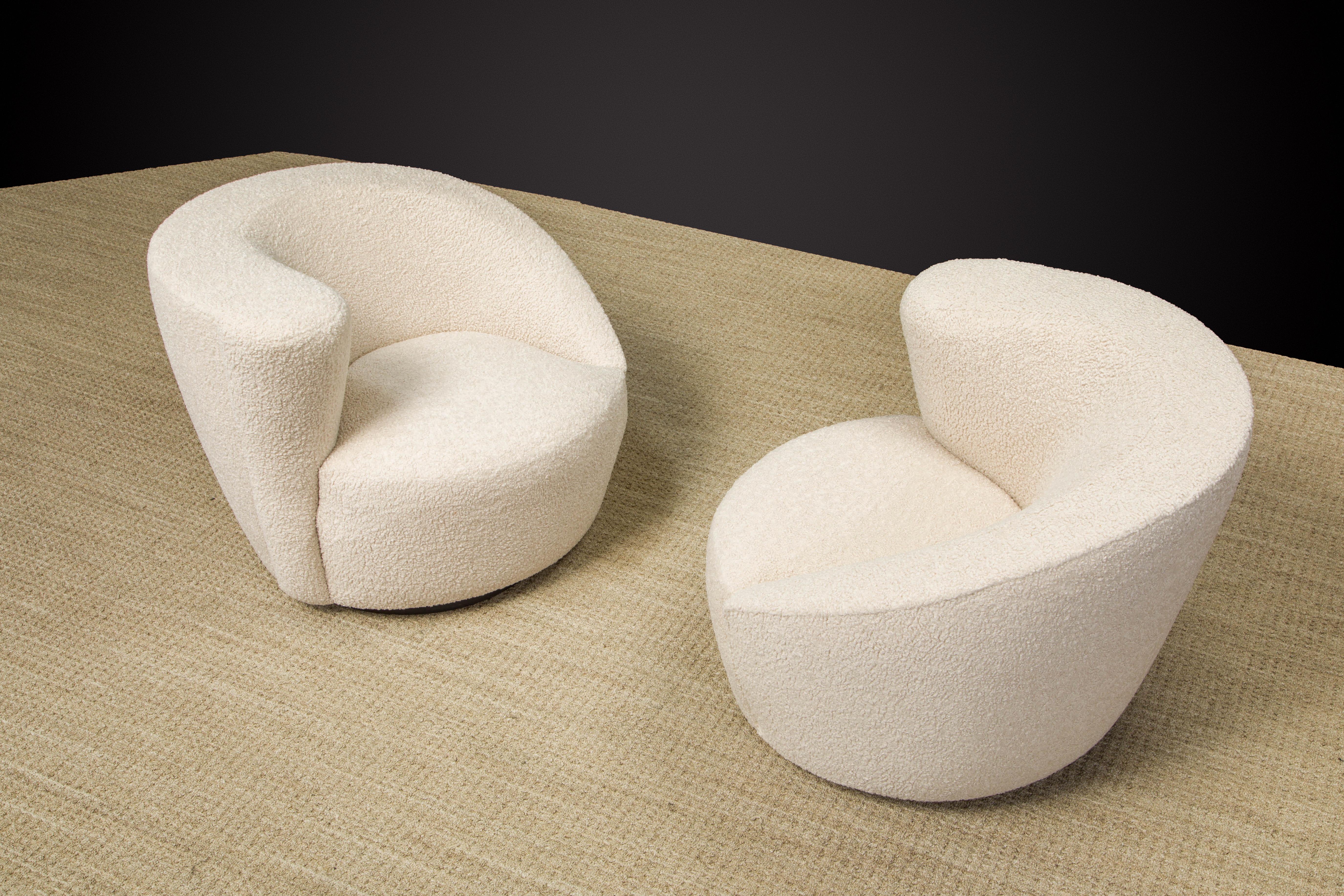 Vladimir Kagan Corkscrew Swivel Chairs for Directional in Bouclé, Signed In Excellent Condition In Los Angeles, CA