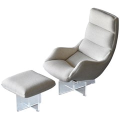 Vladimir Kagan, 'Cosmos' Lounge Chair and Ottoman, Beige Fabric, Lucite, America