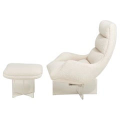 Vladimir Kagan Cosmos Loungesessel und Ottomane aus weißem Bouclé