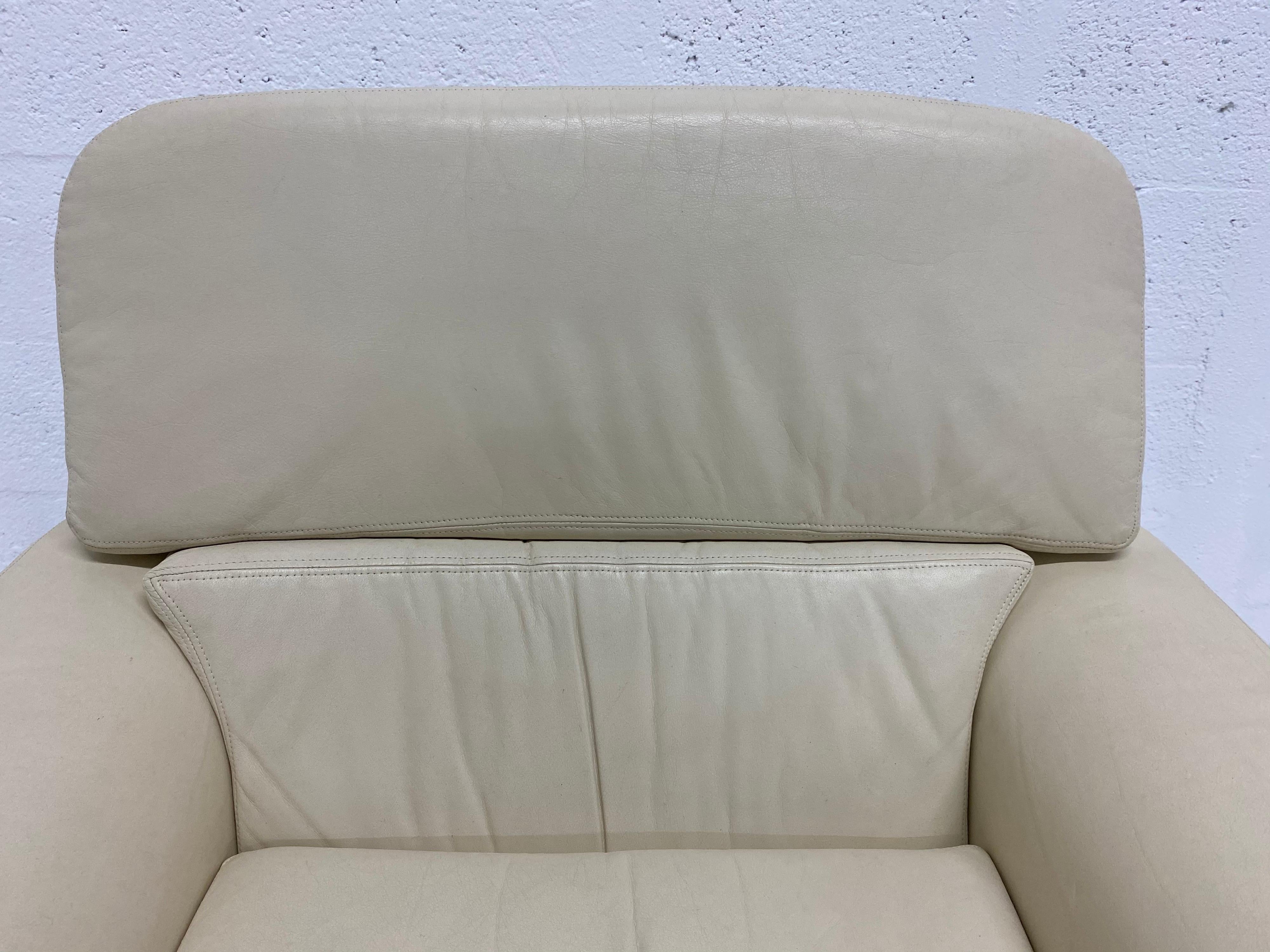 Late 20th Century Vladimir Kagan Attr. Cream Leather Lounge Chair for Preview, 1980s