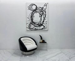 Vladimir Kagan Crescent Lounge Chair in Ivory Boucle and Black Leather, 1970's