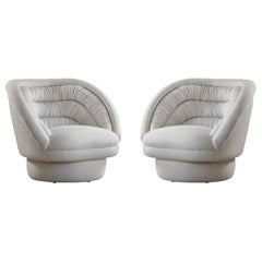 Vladimir Kagan Crescent Lounge Chairs in Italian White Boucle