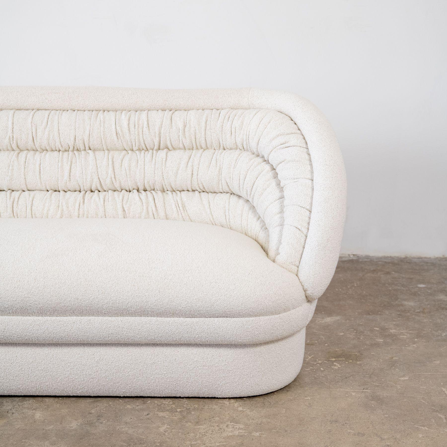 Mid-Century Modern Vladimir Kagan Crescent Sofa in White Italian Boucle, 1970s