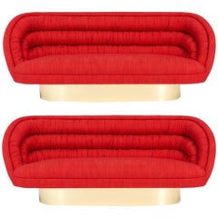 Vladimir Kagan Crescent Sofas on Brass Bases