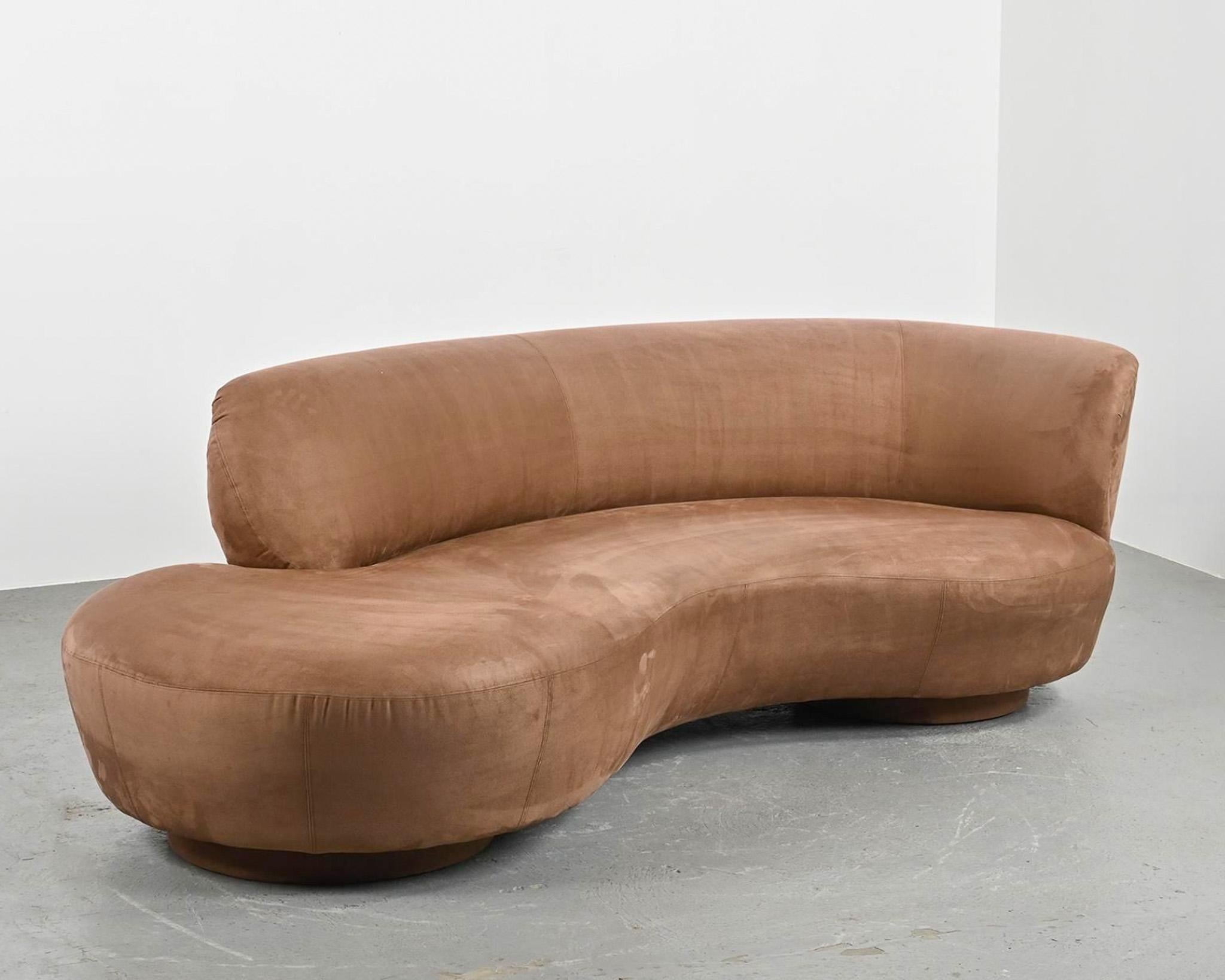 Rare and iconic free form sofa in style of Vladimir Kagan produced in the early 1990s. In good condition with suede upholstery. 
