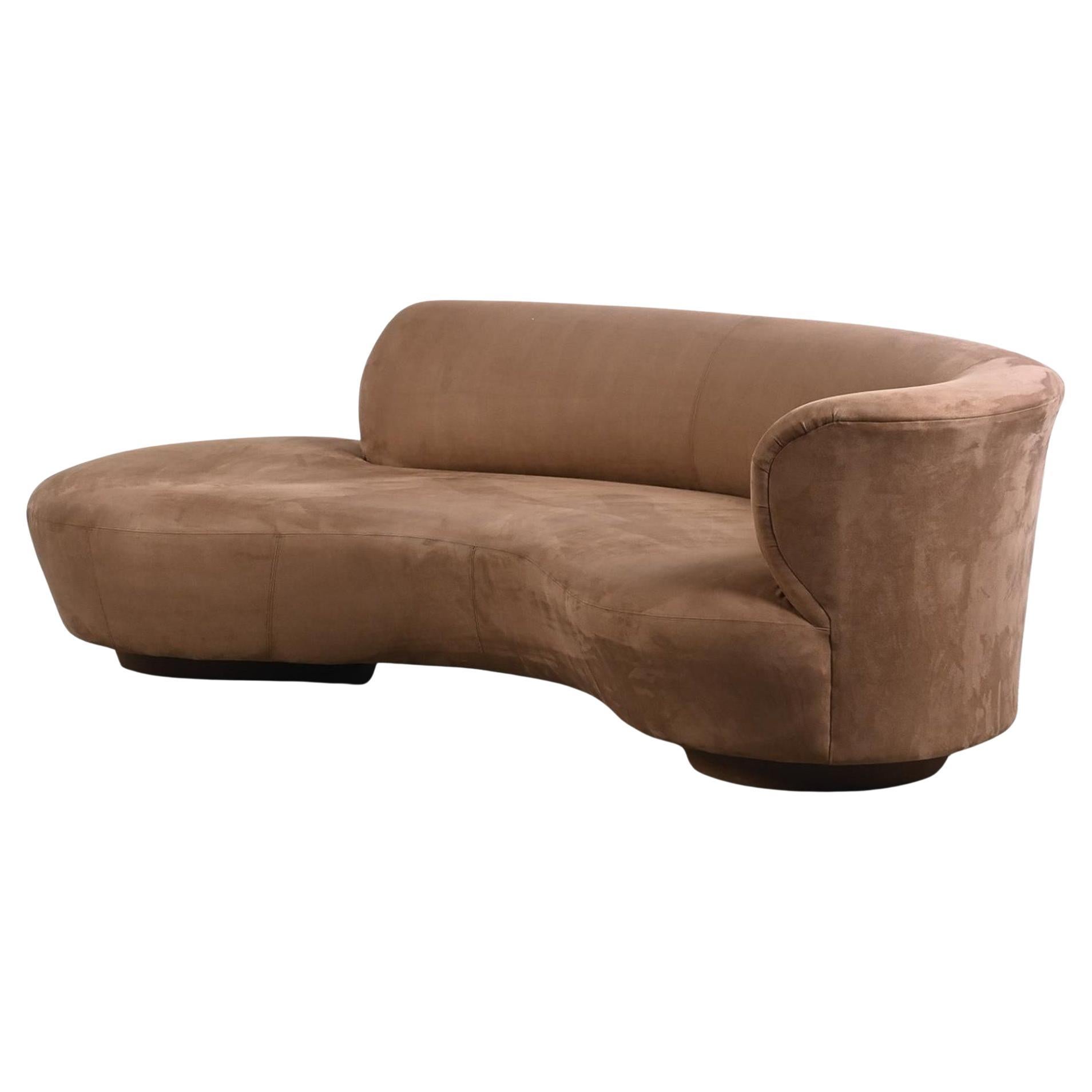 Vladimir Kagan Curved Free Form Styled Sofa in Suede Upholstery, 1990s For Sale