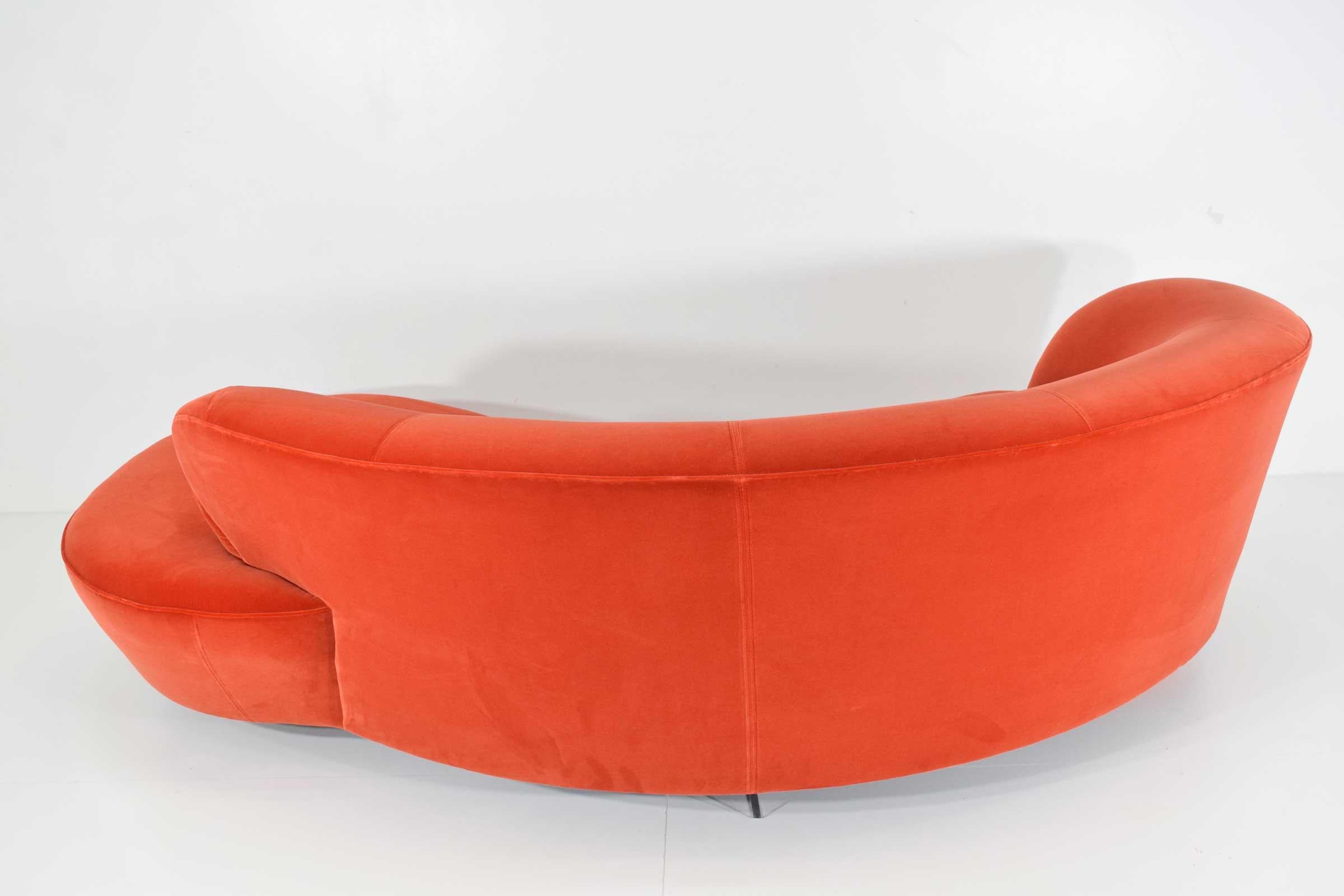 Mid-Century Modern Vladimir Kagan Curved Serpentine Cloud for Sofa in Red/Orange Cotton Velvet