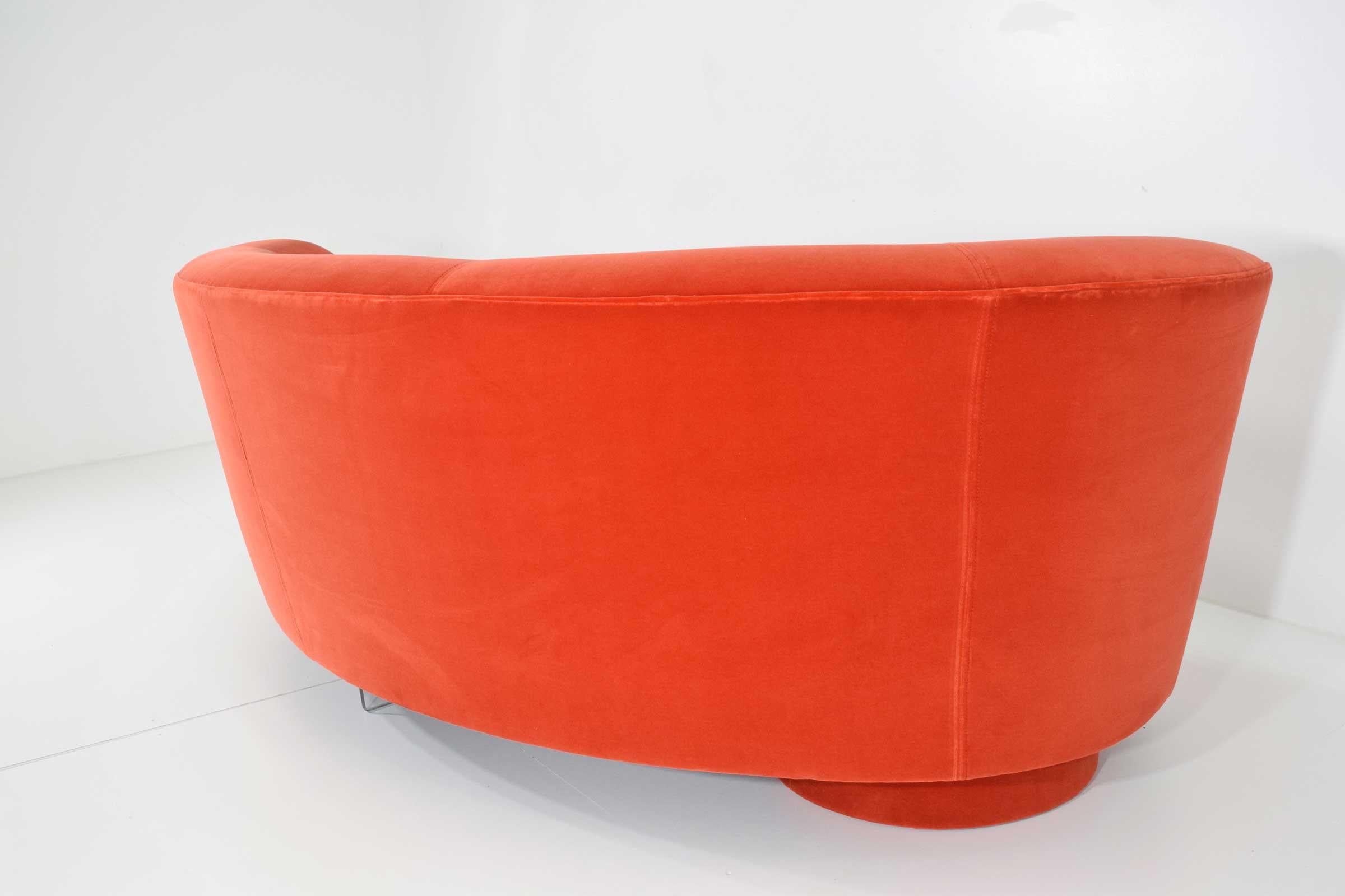 American Vladimir Kagan Curved Serpentine Cloud for Sofa in Red/Orange Cotton Velvet