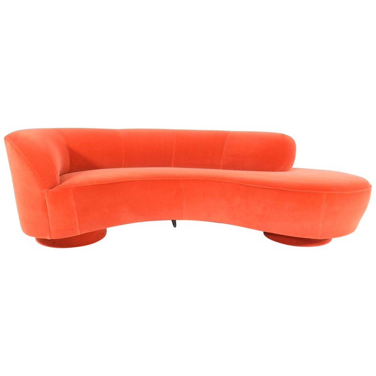 Vladimir Kagan Curved Serpentine Cloud for Sofa in Red/Orange Cotton Velvet
