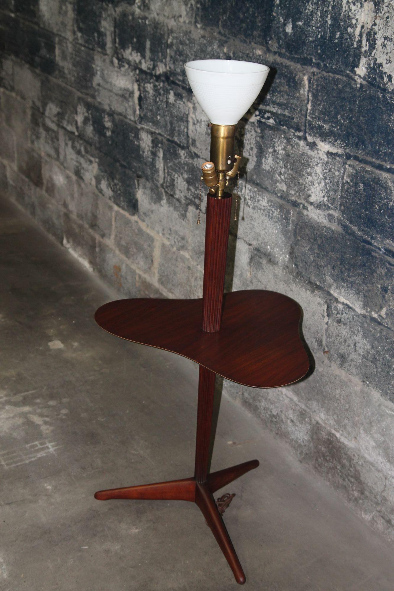 Walnut Vladimir Kagan Custom Floor Lamp with Cloud Shaped table for Kagan-Dreyfus For Sale