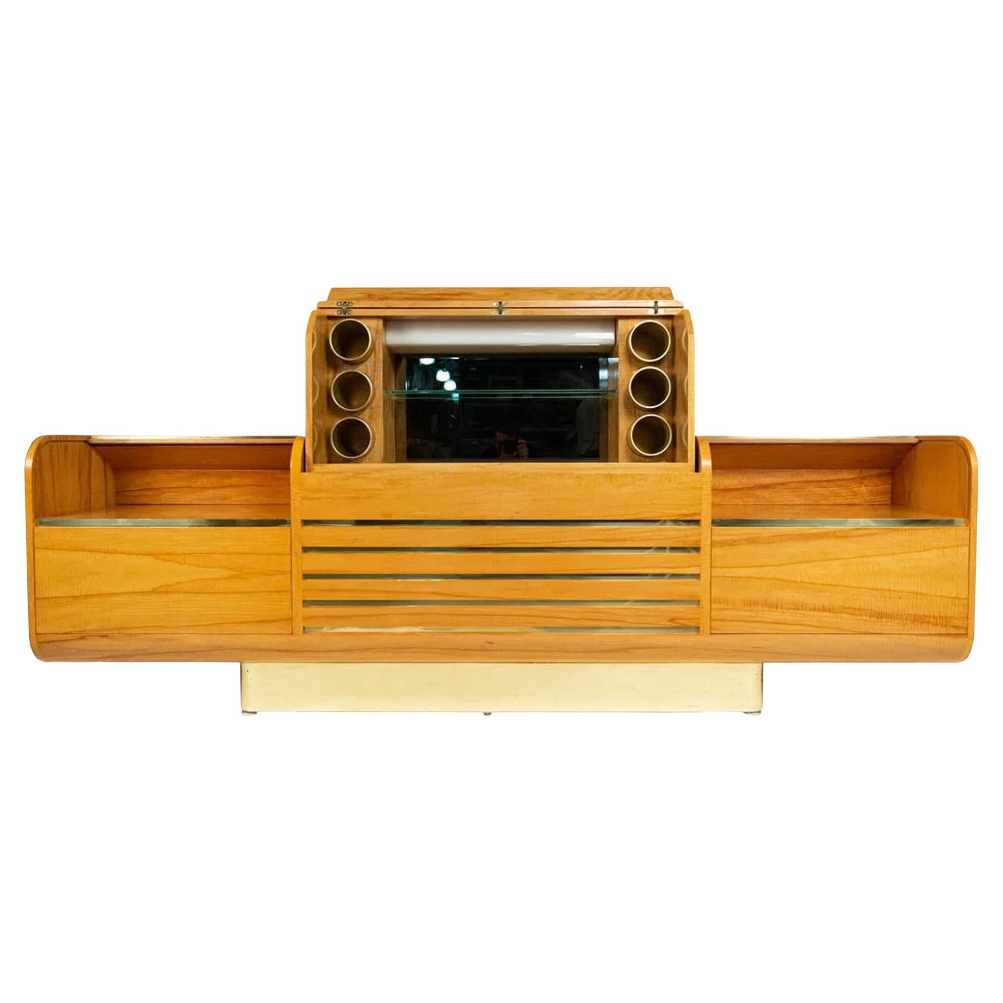 Vladimir Kagan Custom Hydraulic Bar Cabinet Sideboard for JFK TWA, 1960s, Signed For Sale