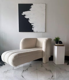 Vladimir Kagan Style Deco Chaise in White Boucle, 1990's