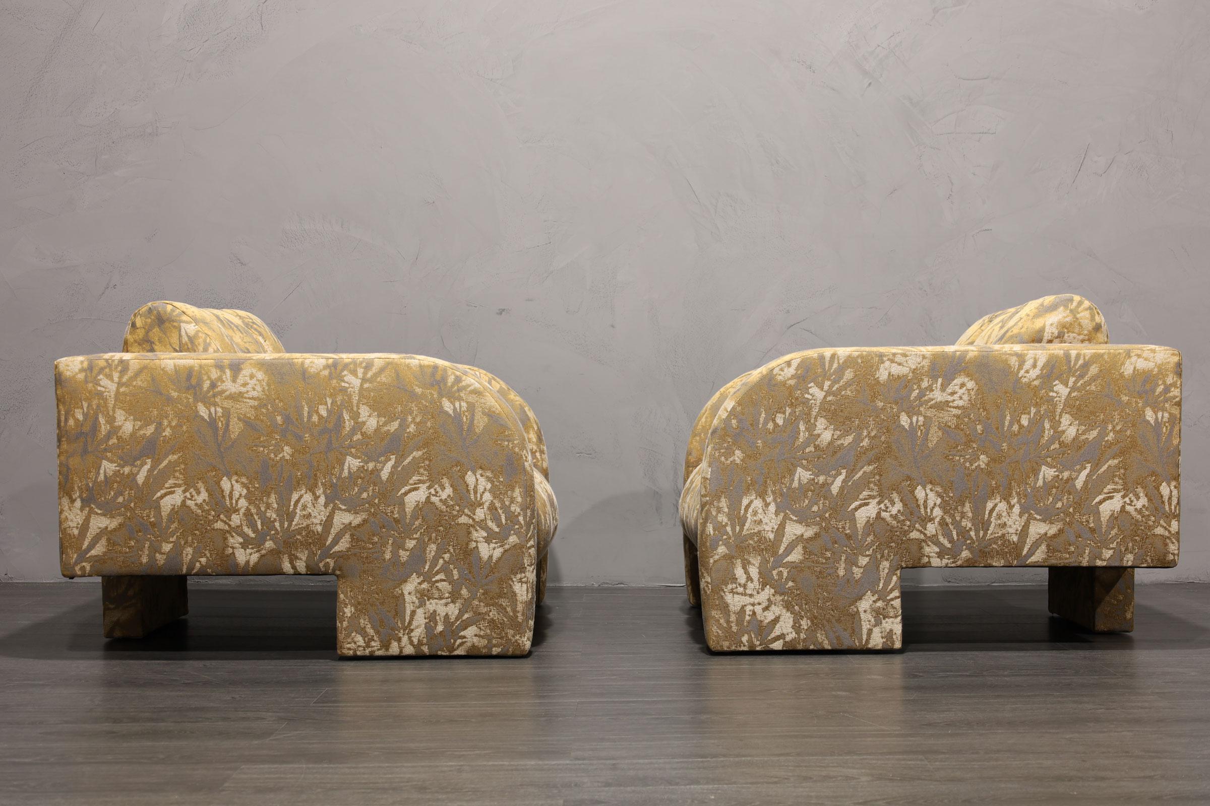 American Vladimir Kagan Deco Lounge Chairs in Parisian Fabric