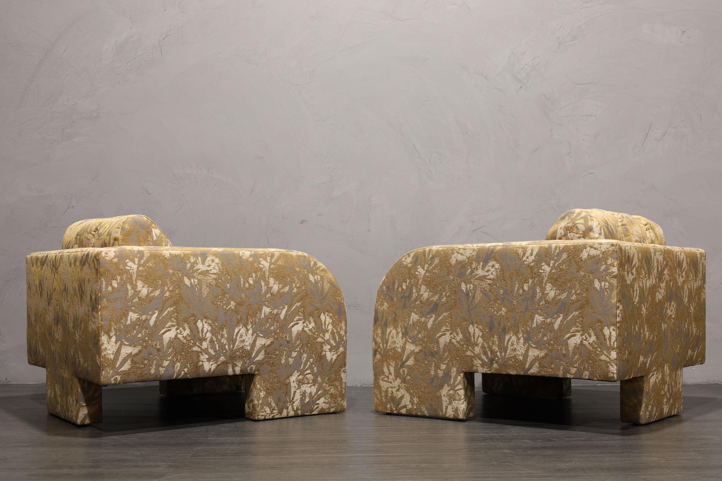 Vladimir Kagan Deco Lounge Chairs in Parisian Fabric In Good Condition In Dallas, TX