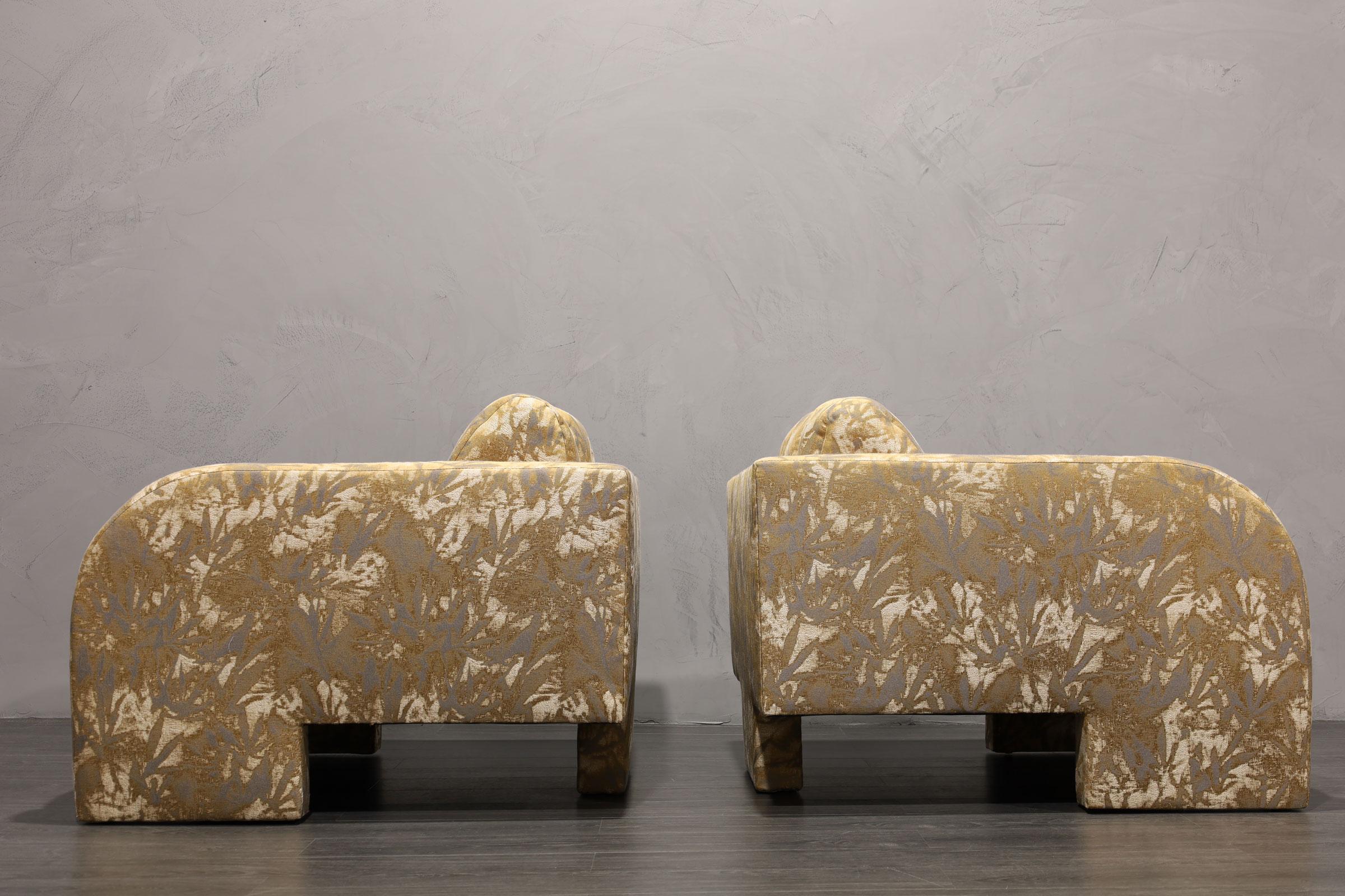 Upholstery Vladimir Kagan Deco Lounge Chairs in Parisian Fabric