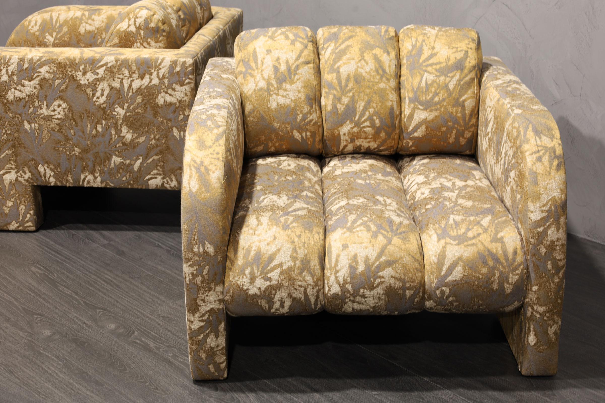 Vladimir Kagan Deco Lounge Chairs in Parisian Fabric 1