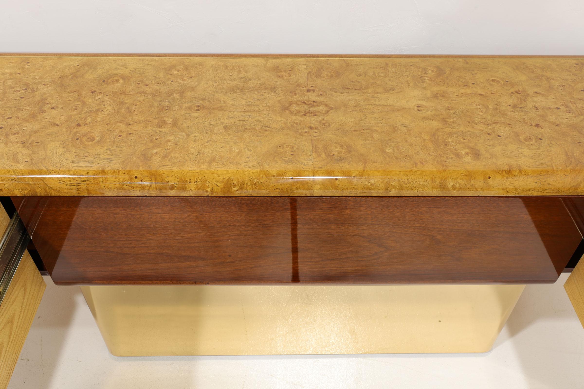 Mid-Century Modern Vladimir Kagan Design Credenza in Burl and Mahogany with Brass Base For Sale