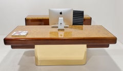 Vladimir Kagan Design Desk and Credenza in Burl and Mahogany with Brass Base