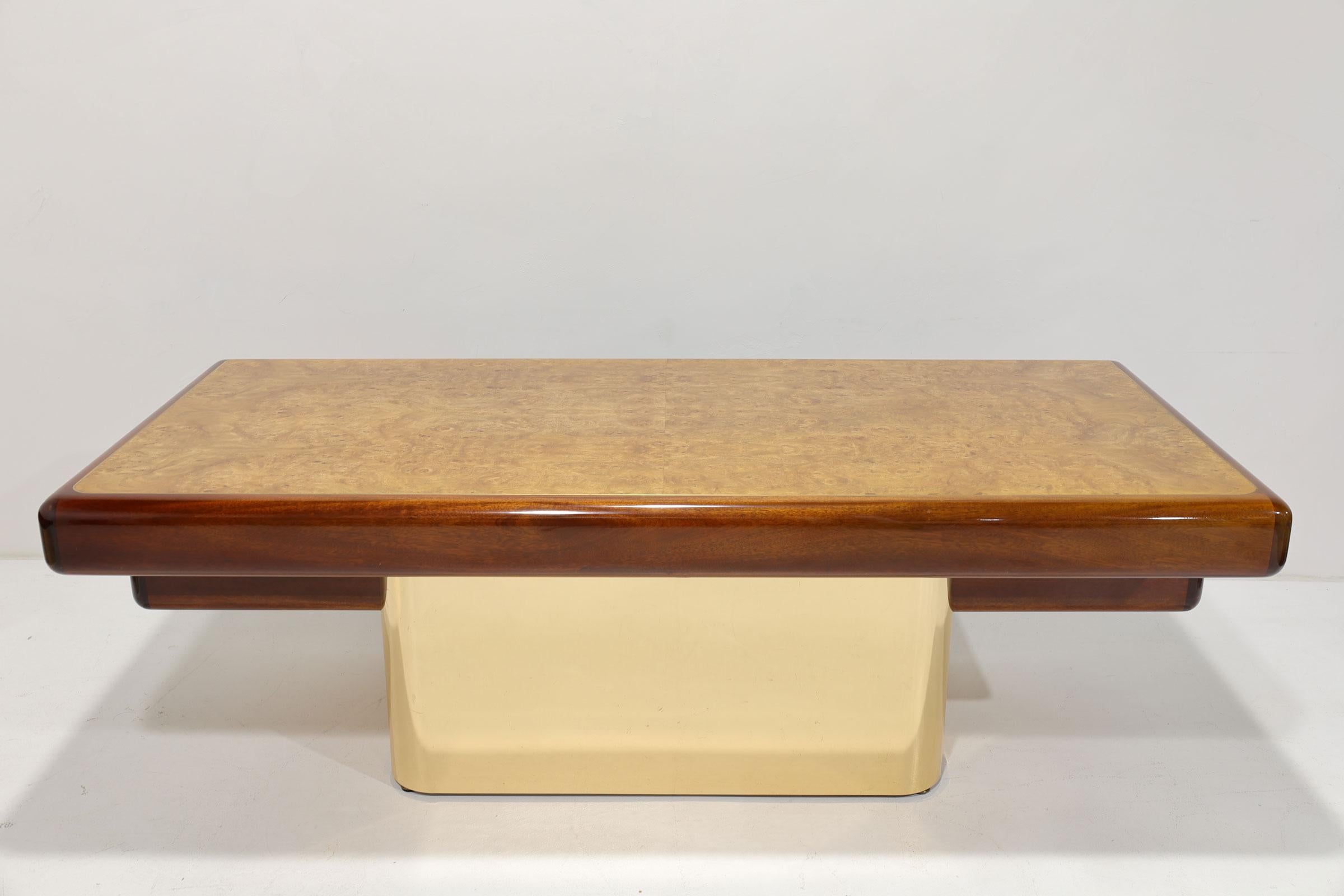 Vladimir Kagan Design Desk in Burl and Mahogany with Brass Finish Base For Sale 5