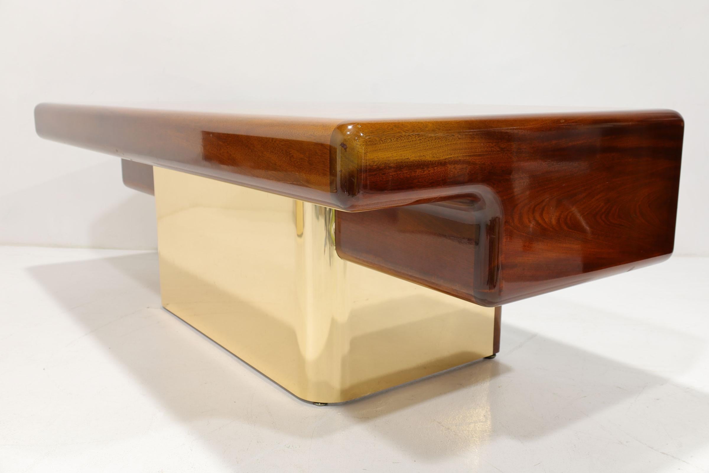 Mid-Century Modern Vladimir Kagan Design Desk in Burl and Mahogany with Brass Finish Base For Sale