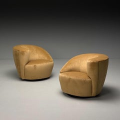 Vladimir Kagan, Directional, Mid-Century, Sedie girevoli Nautilus, Velluto cammello