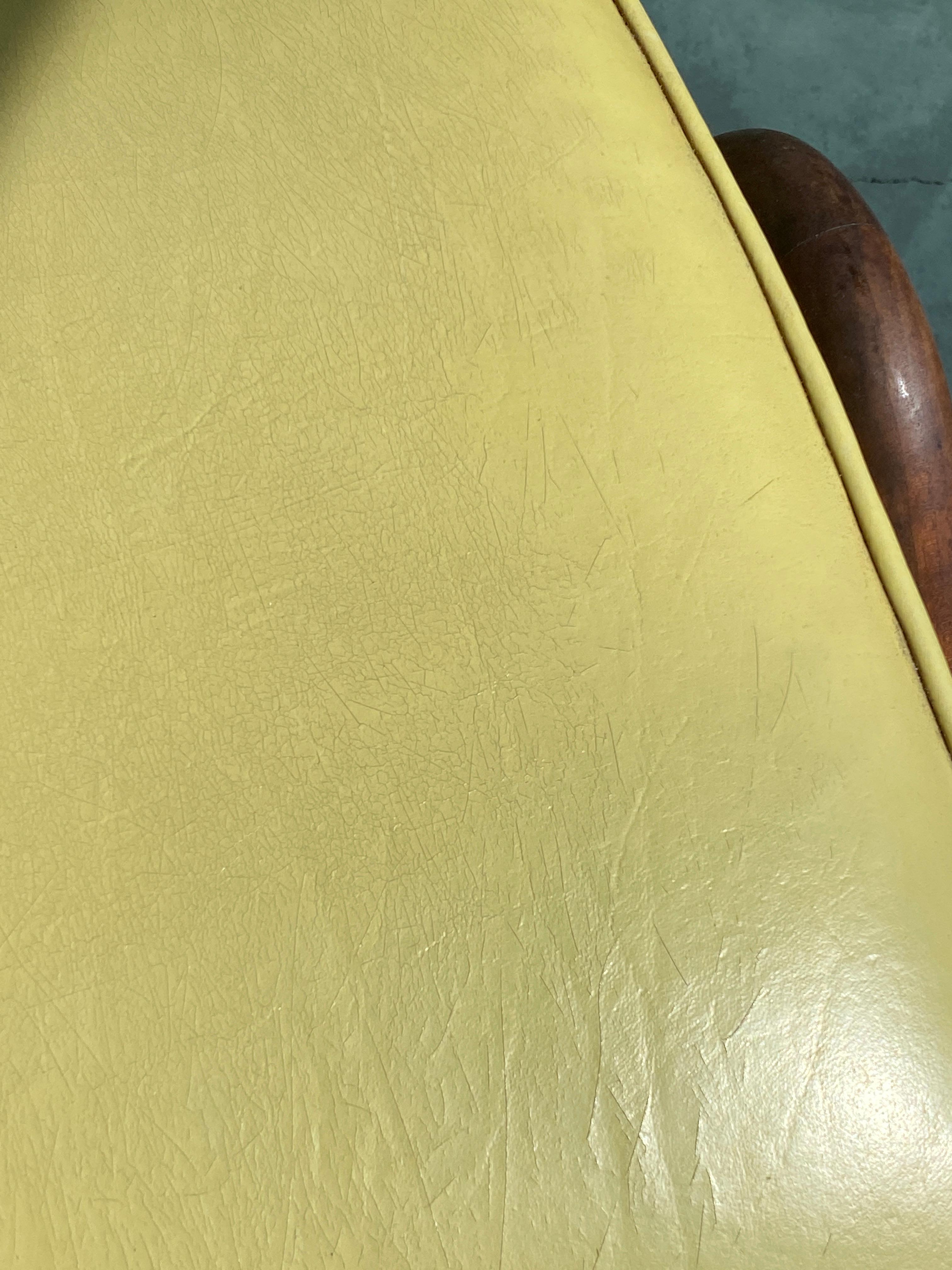 Vladimir Kagan, Early Contour Lounge Chair, Walnut, Yellow Leather, Studio, 1953 1