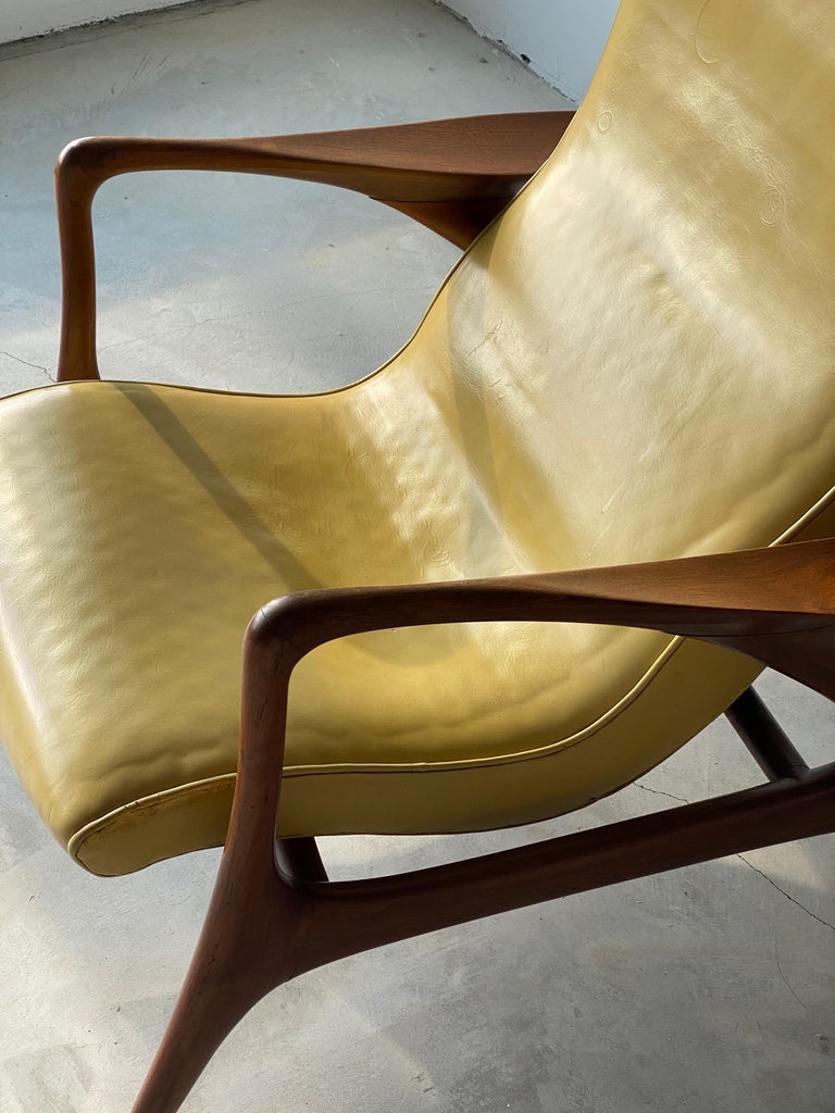 American Vladimir Kagan, Early Contour Lounge Chair, Walnut, Yellow Leather, Studio, 1953