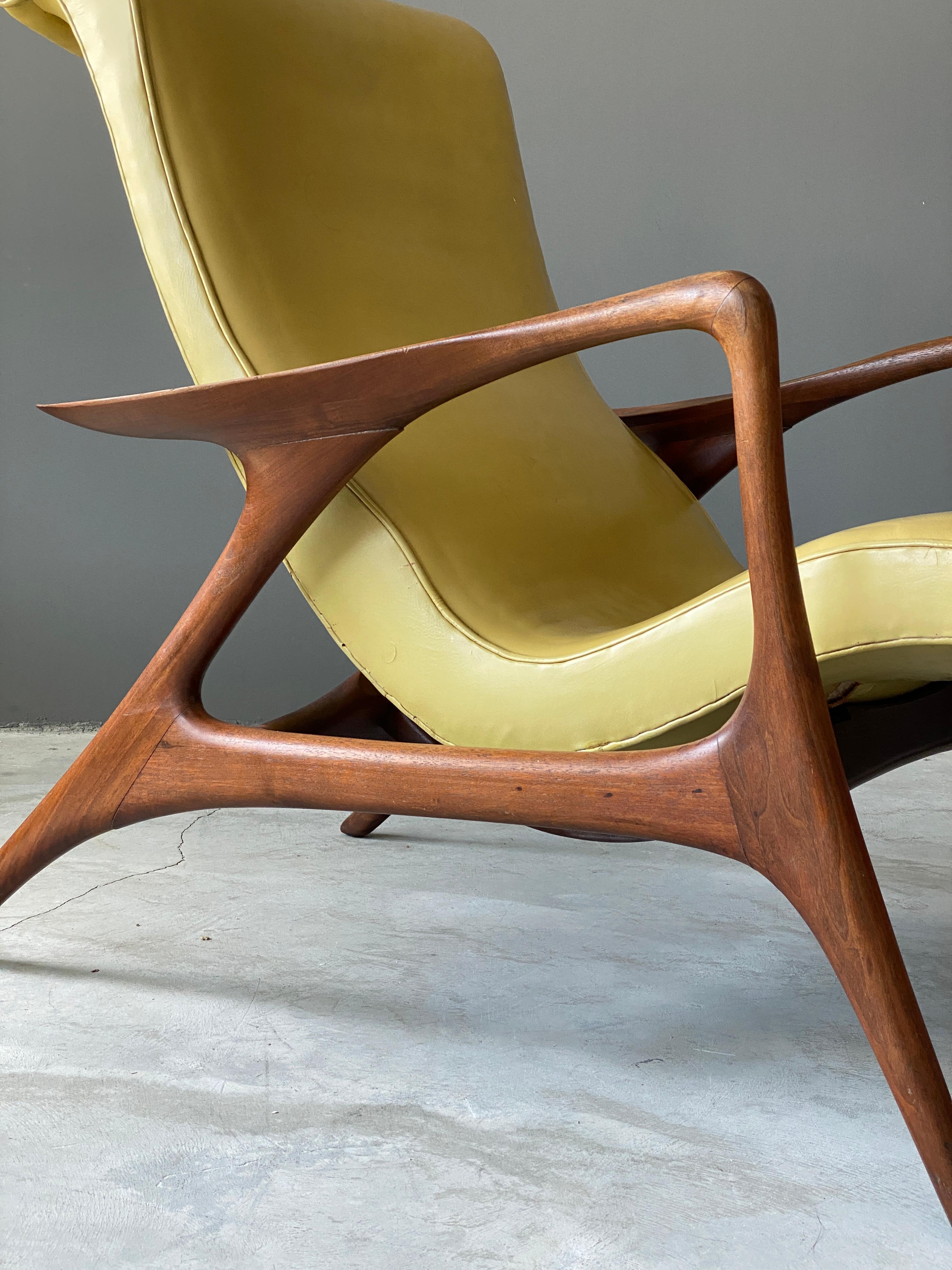 Mid-Century Modern Vladimir Kagan, Early Contour Lounge Chair, Walnut, Yellow Leather, Studio, 1953