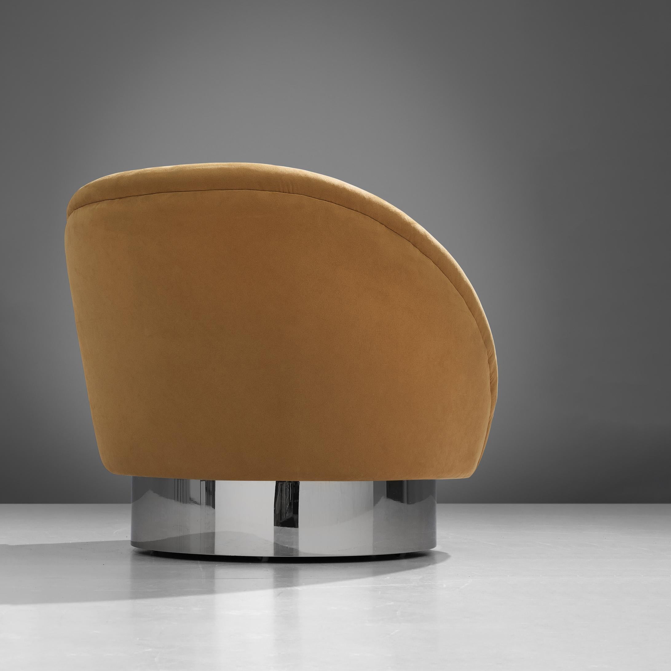 Aluminum Vladimir Kagan 'Ellipse' Lounge Chair in Beige Upholstery For Sale