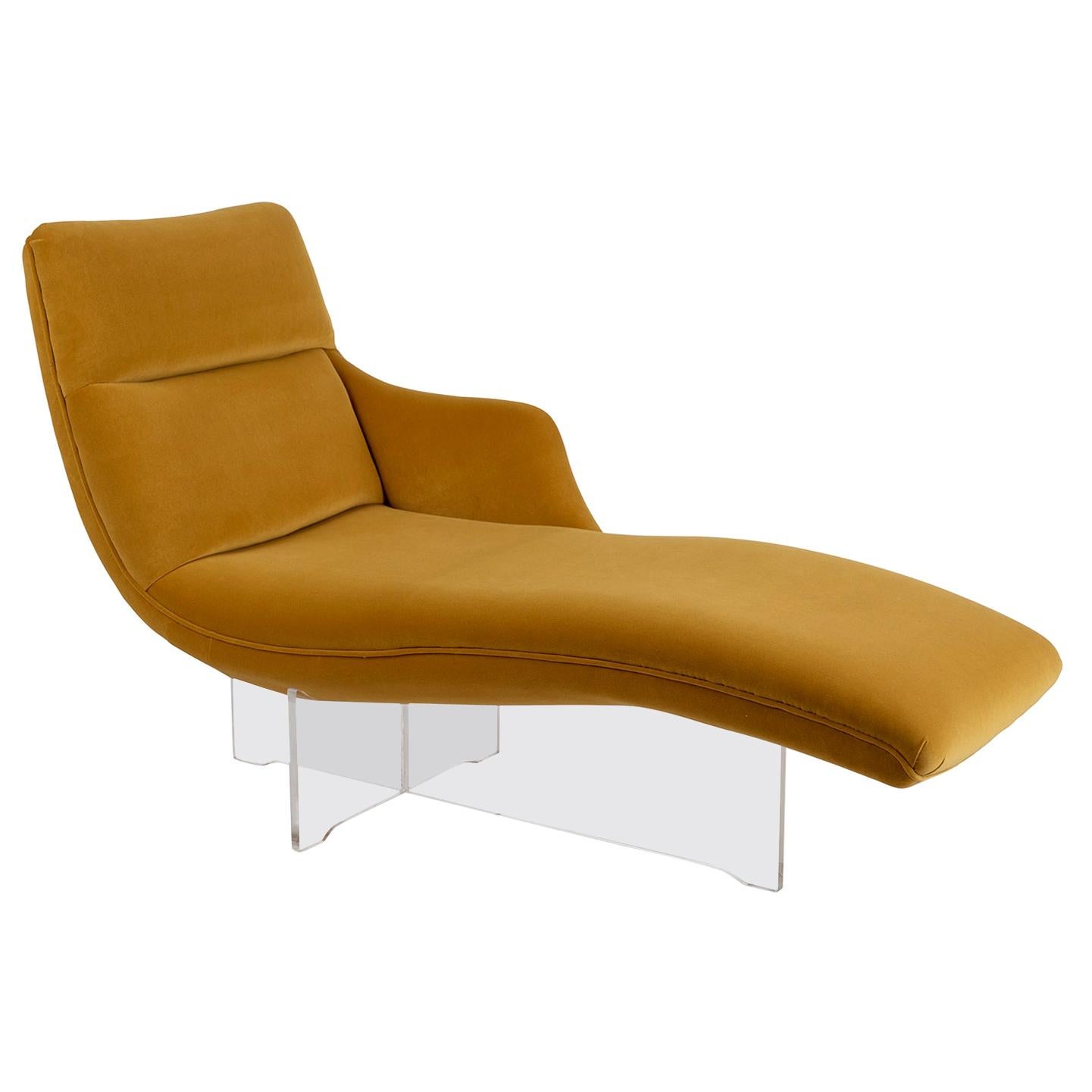 Vladimir Kagan "Erica" Chaise in Yellow with Lucite Base