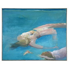 Vintage Vladimir Kagan Estate Abstract Oil Painting by Scheinbaum '82 "Swimmers"