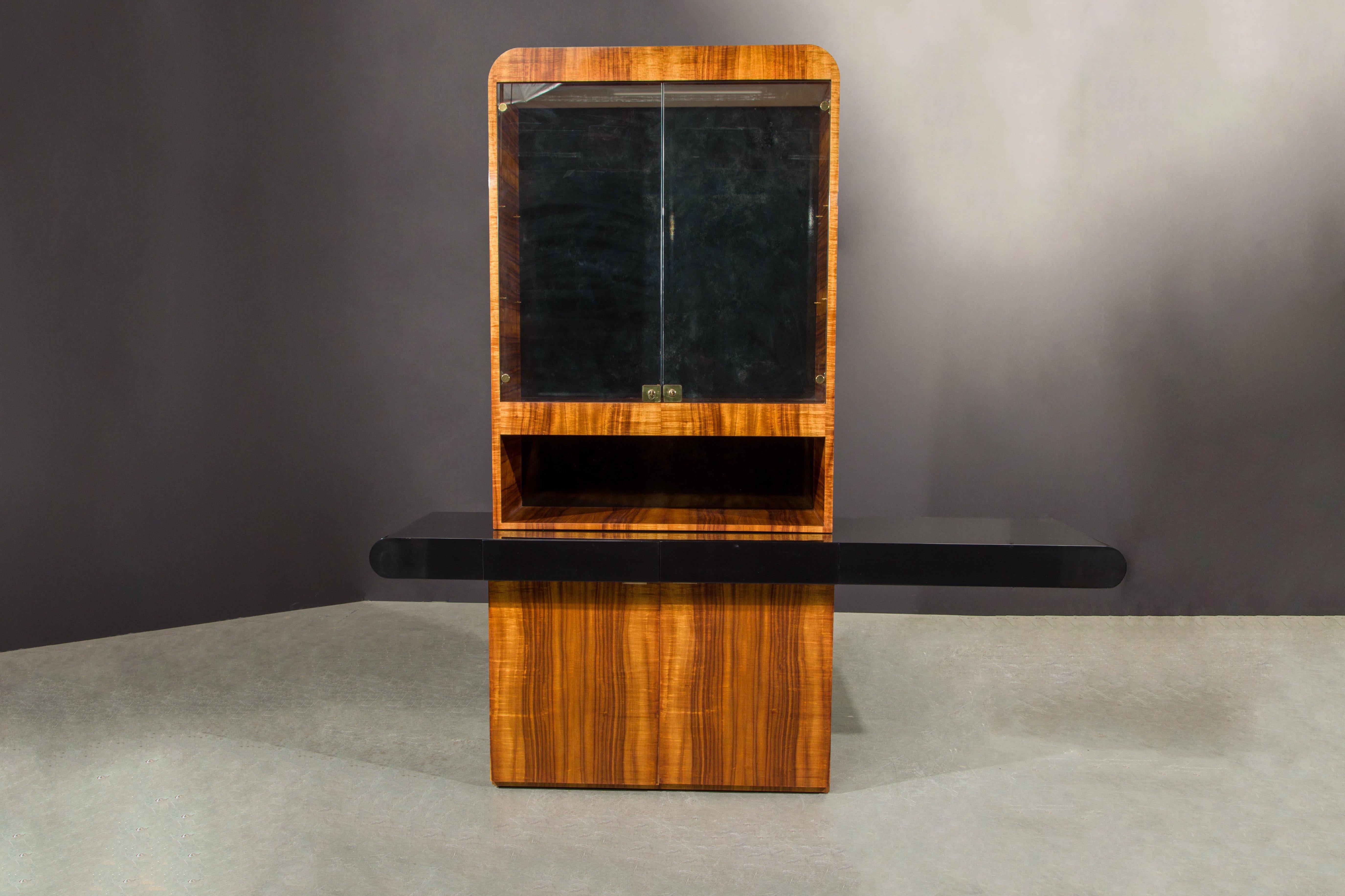 Post-Modern Vladimir Kagan Exotic Wood Illuminated Sideboard Bar Cabinet, c 1970s, Signed For Sale