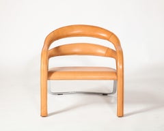 Vladimir Kagan Fettucini Lounge Chair in Sienna Leather Seat with Metal Base