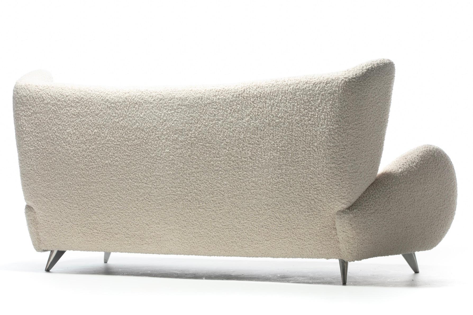 American Vladimir Kagan Fiftyish Sofa in Super Soft Ivory White Bouclé For Sale