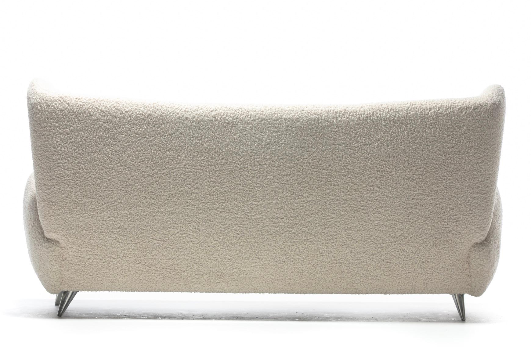 Contemporary Vladimir Kagan Fiftyish Sofa in Super Soft Ivory White Bouclé For Sale